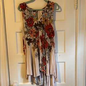 Free People Floral Sleeveless Swing Dress - Cream with Red Floral Print large